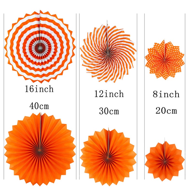 AKIO CRAFT Black Orange Party Hanging Paper Fans Party Ceiling Hangings Halloween Baby Shower Birthday Wedding Party Decorations, 12pc - Image 3